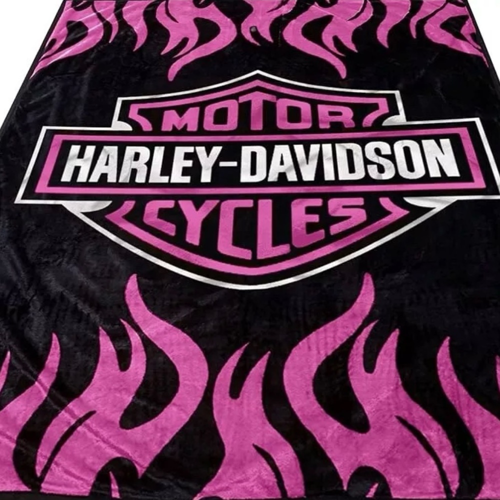 Harley Davidson Purple Flames Plush Blanket Queen Size